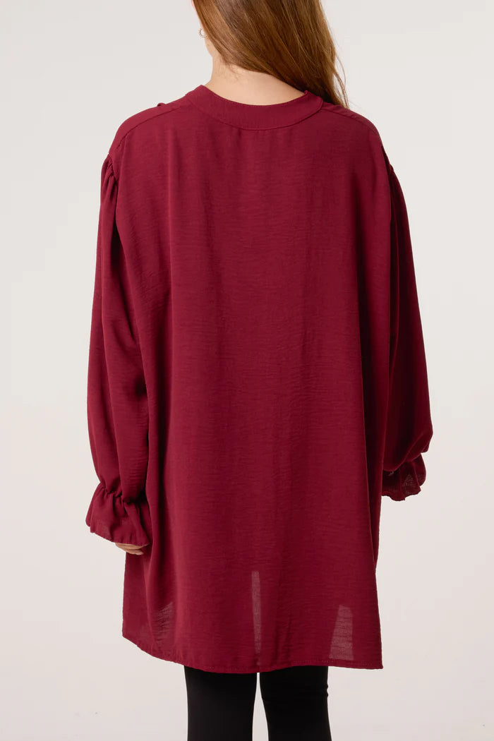 Collarless Frill Sleeve Blouse