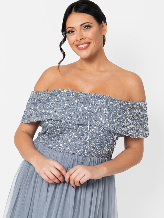 Maya Embellished Bardot Midi Dress