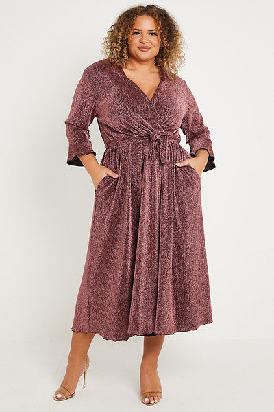 Lurex Stretch Wrap Dress with Pockets