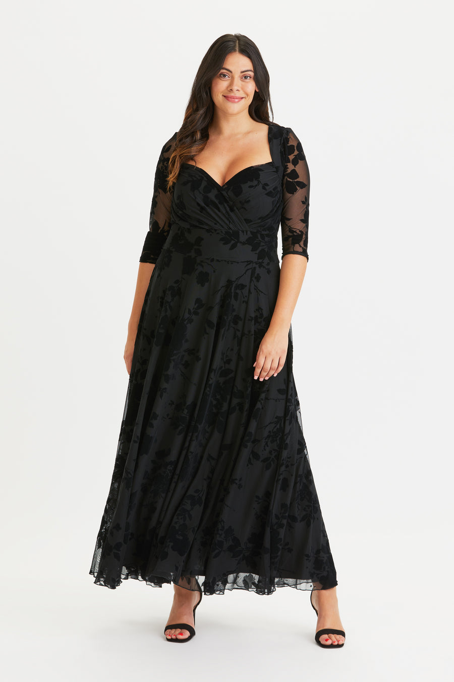 Scarlett & Jo Elizabeth Black Velvet Floral Maxi Dress