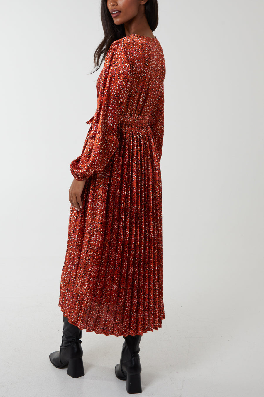 Wrap Front Abstract Dot Pleated Dress
