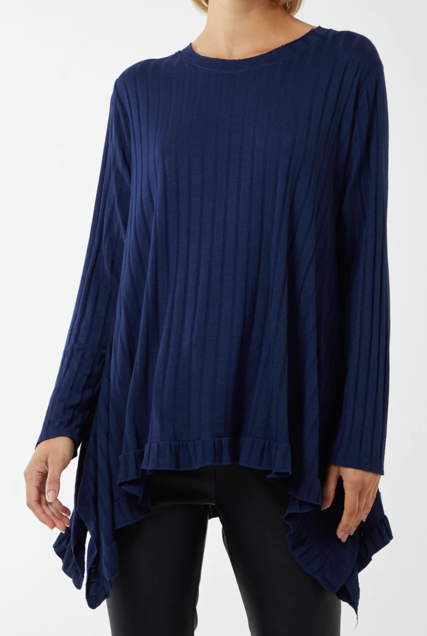 Oversized Dipped Hem Ribbed Jumper