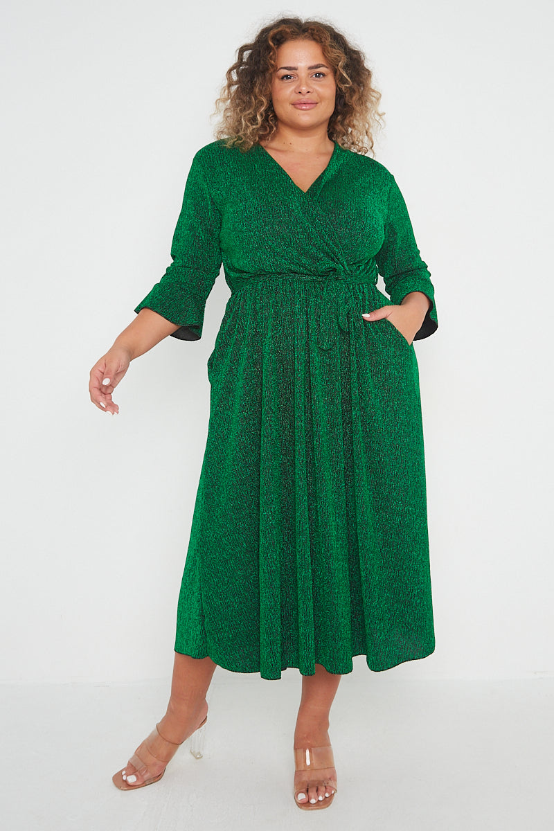 Lurex Stretch Wrap Dress with Pockets