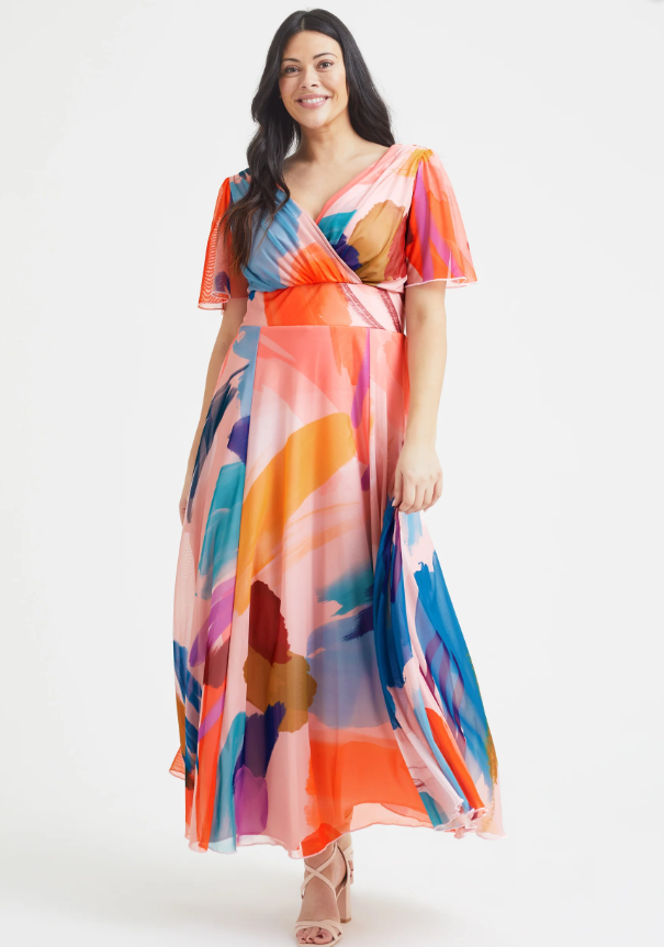 Scarlett & Jo Isabelle Peach Multi Maxi Dress