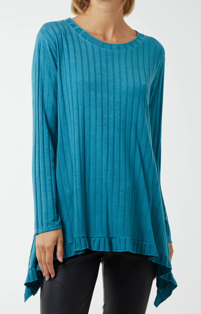 Oversized Dipped Hem Ribbed Jumper