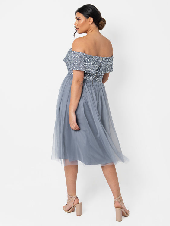 Maya Embellished Bardot Midi Dress