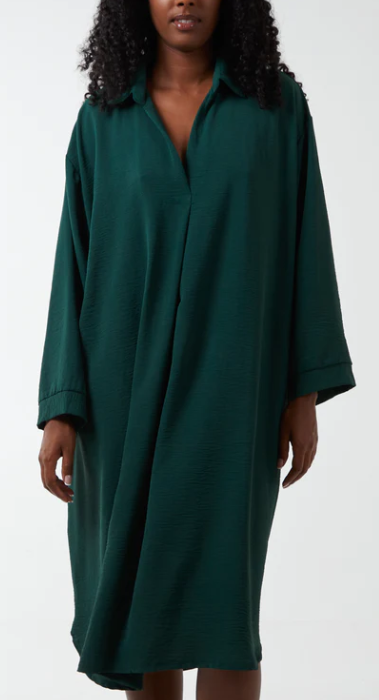 V-Neck Collar Shirt Dress