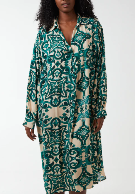 V-Neck Collar Shirt Dress
