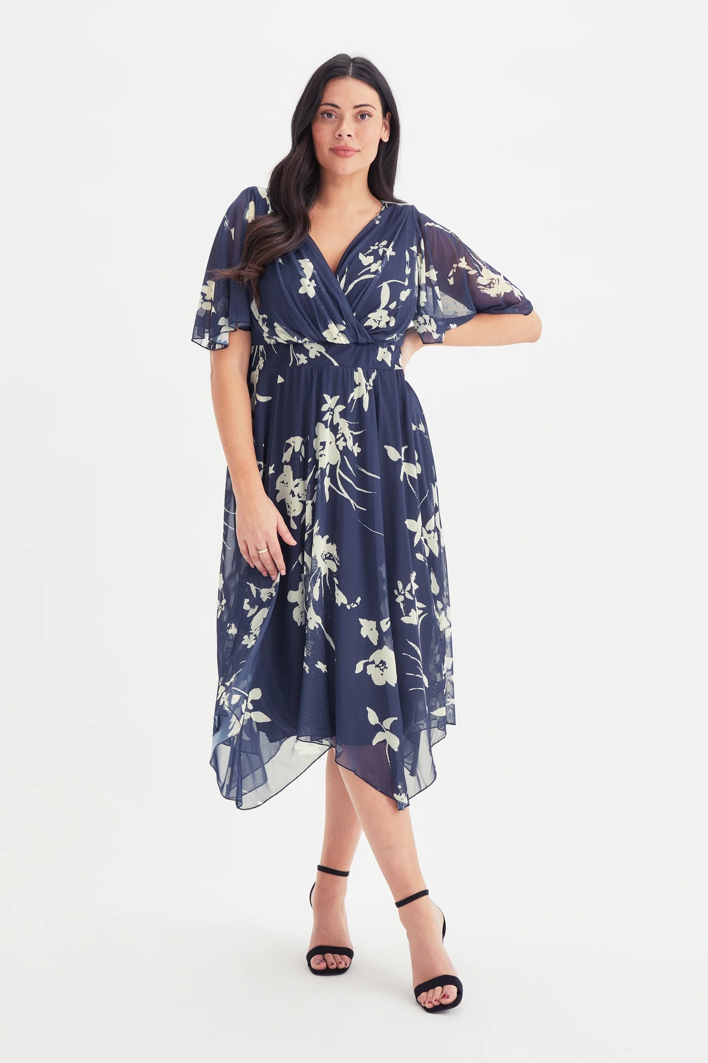 Scarlett & Jo Julie Navy Cream Hanky Hem Dress