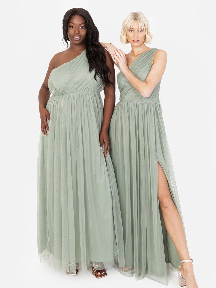 Anaya Frosty Green One Shoulder Maxi Dress