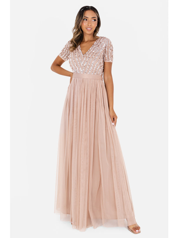 Maya Blush Stripe Embellished Maxi Dress