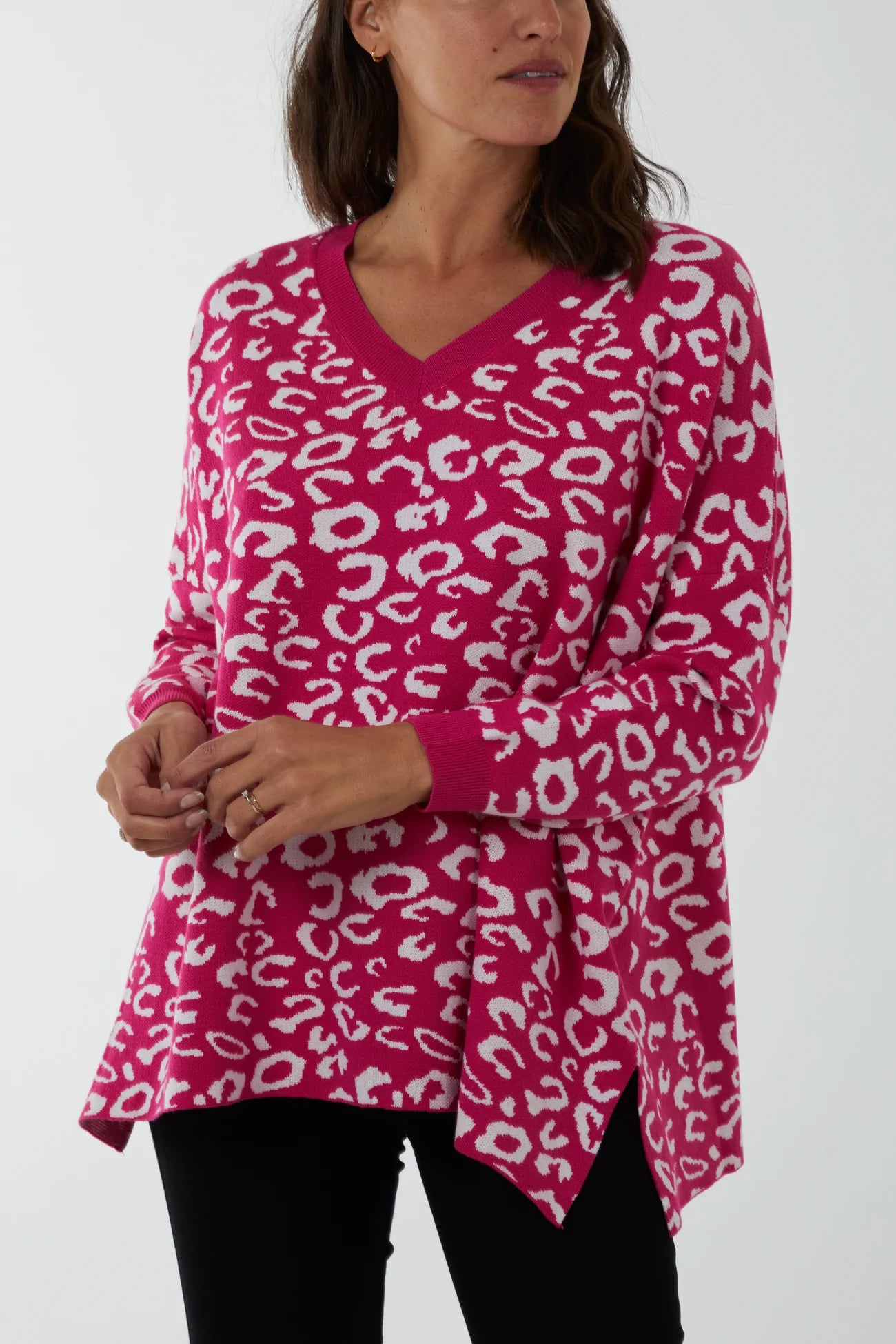 V neck animal print jumper on sale
