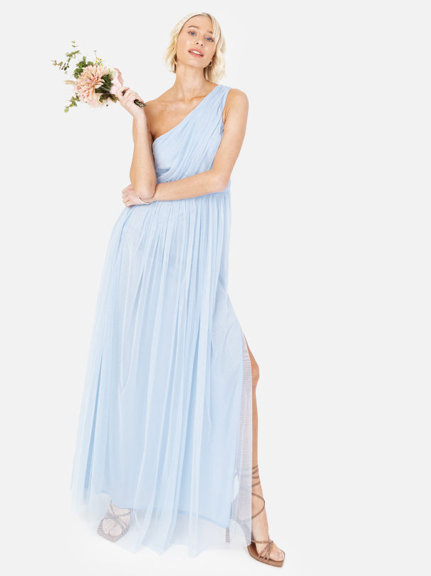 Anaya with Love Light Blue One Shoulder Maxi Dress