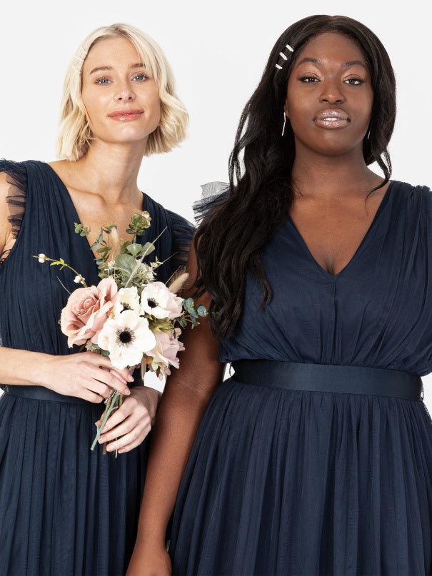 Anaya with Love Navy Frill Shoulder Midaxi Dress