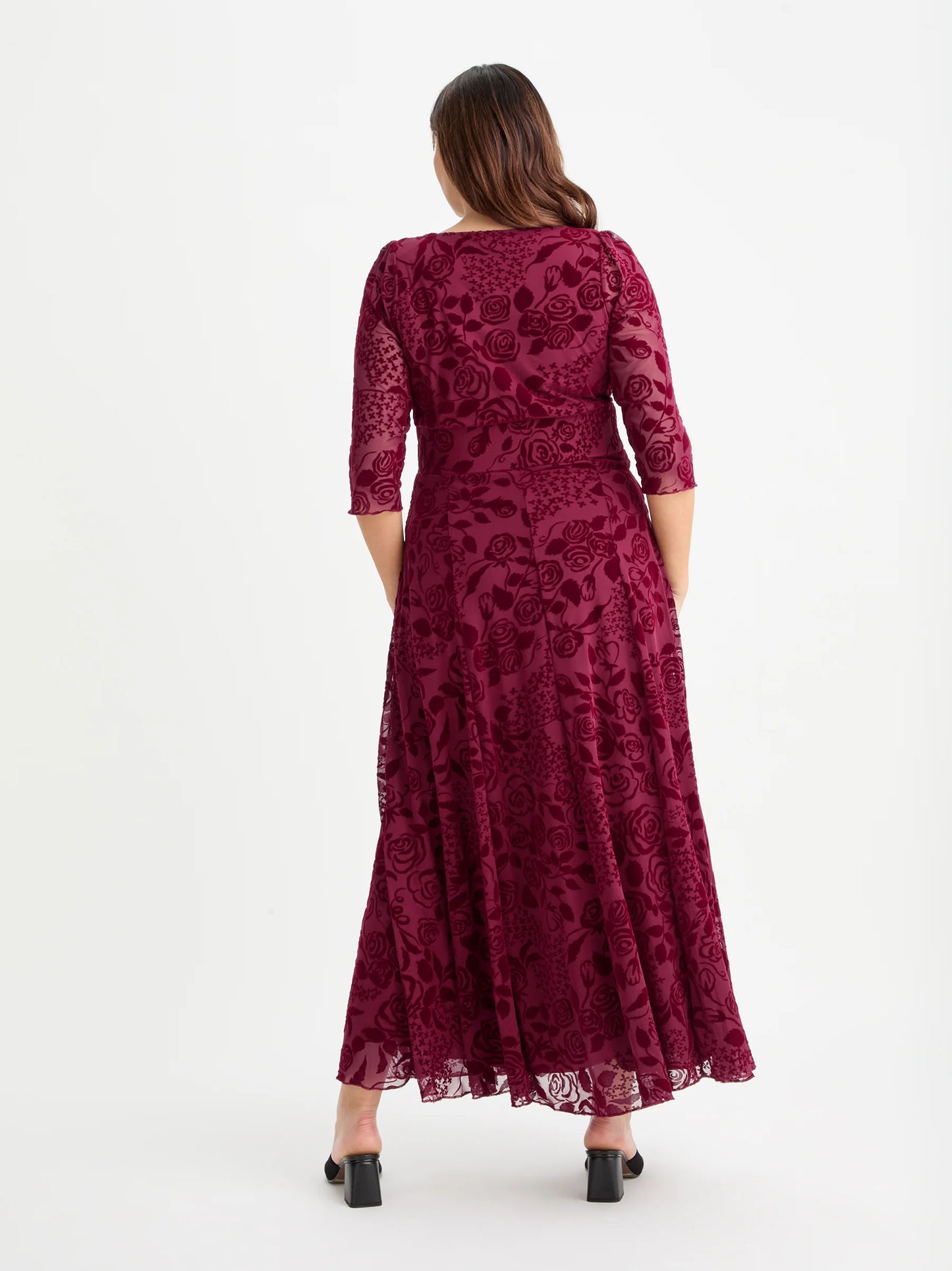 Scarlett & Jo Verity Wine Velvet Flock Maxi Dress