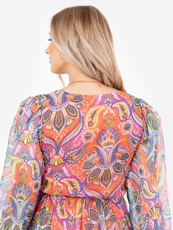 Lovedrobe Paisley V Neck Long Sleeve Midaxi Dress