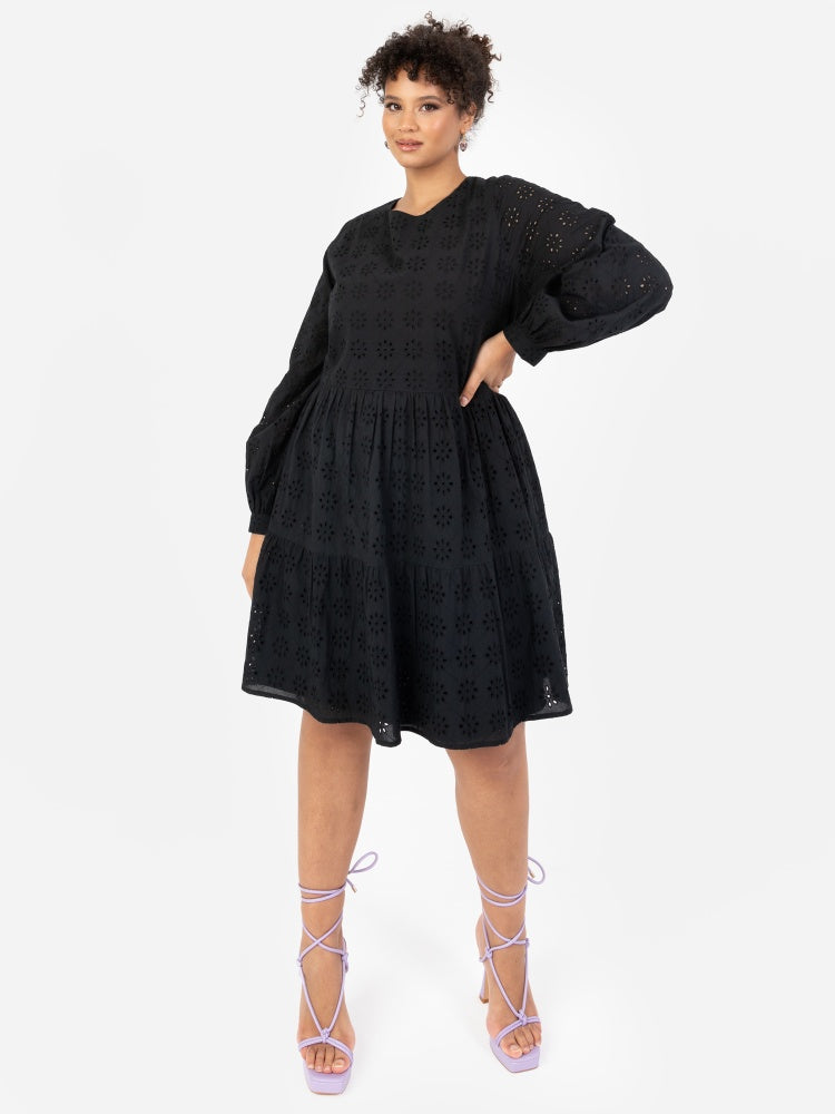 Lovedrobe Long Sleeve Broderie Smock Dress