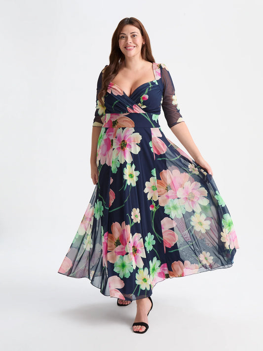 Scarlett & Jo Elizabeth Navy Pink Print Maxi Dress