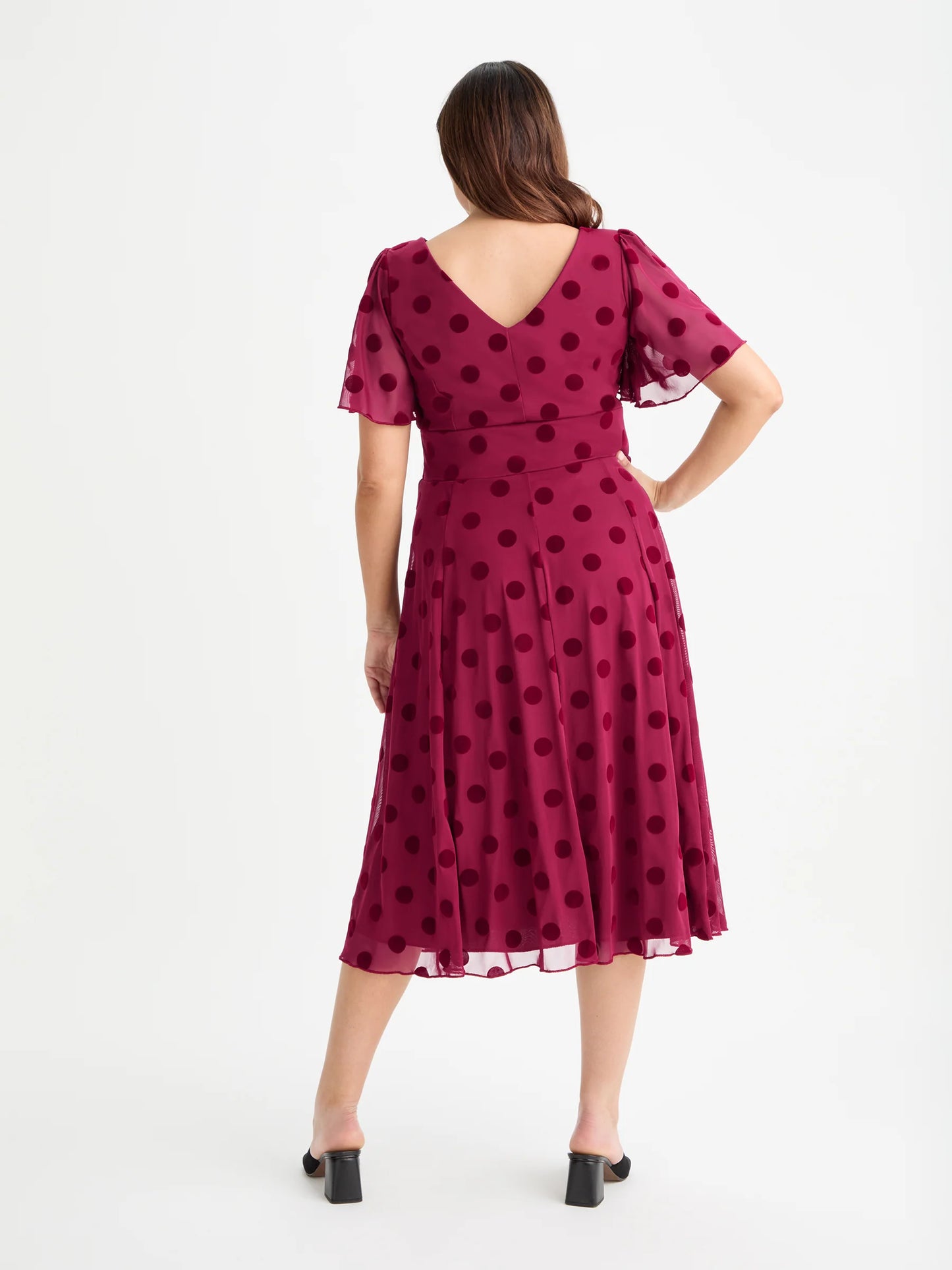 Scarlett & Jo Victoria Wine Velvet Flock Midi Dress