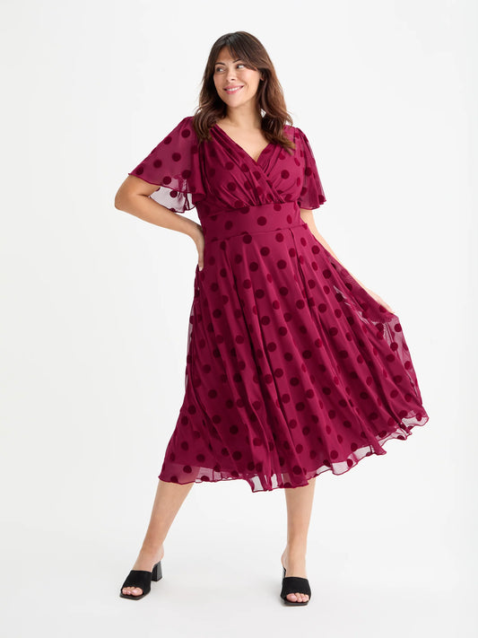 Scarlett & Jo Victoria Wine Velvet Flock Midi Dress