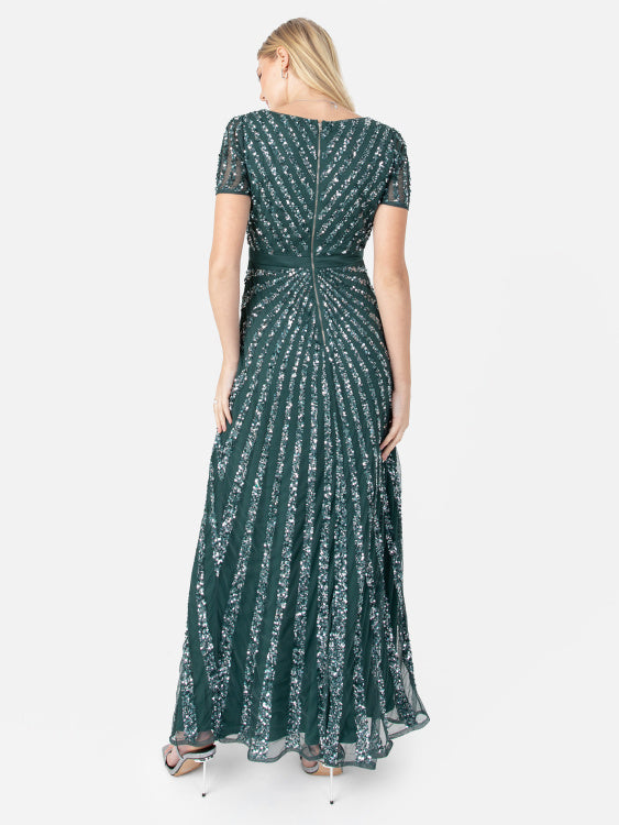 Maya Emerald Short Sleeve Stripe Embellished Maxi Dress