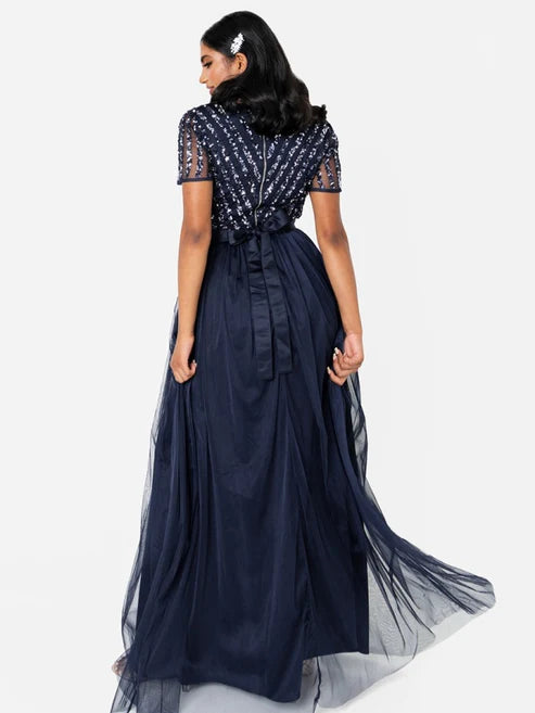 Maya Navy Stripe Embellished Maxi Dress