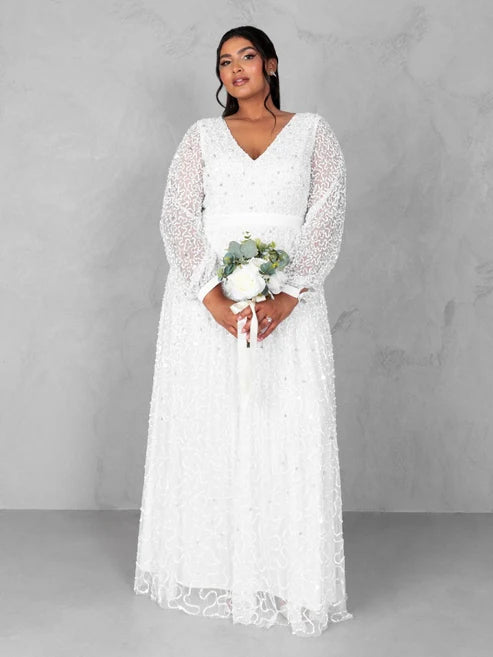 Maya Bridal Embellished Long Sleeve Maxi Dress