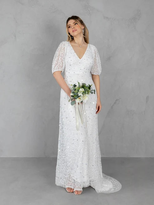 Maya Bridal Embellished V Neck With Keyhole Back And Train