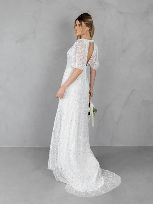 Maya Bridal Embellished V Neck With Keyhole Back And Train