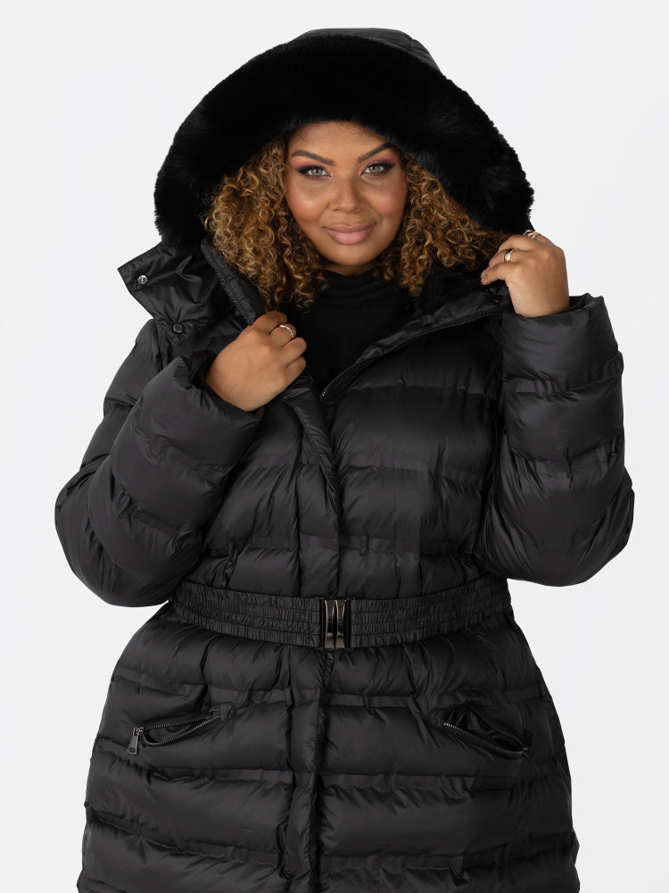 Lovedrobe Belted Puffer Coat With Removable Hood