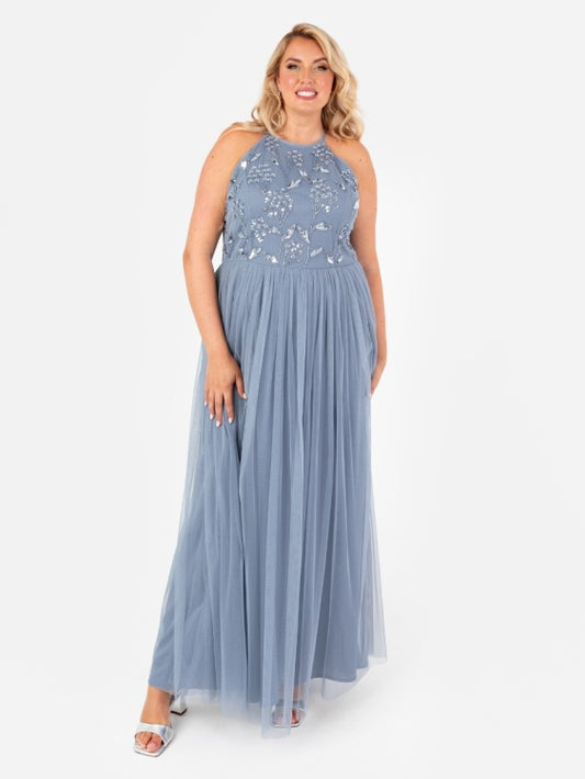 Maya Dusty Blue Halter Maxi Dress