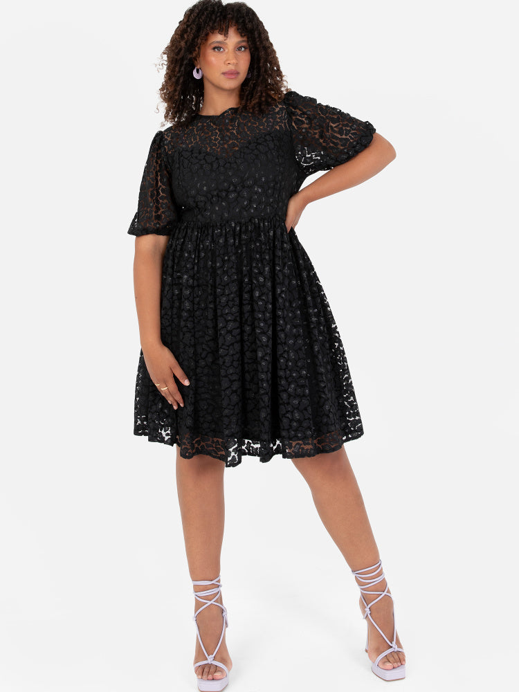 Lovedrobe Black Animal Lace Midi Dress