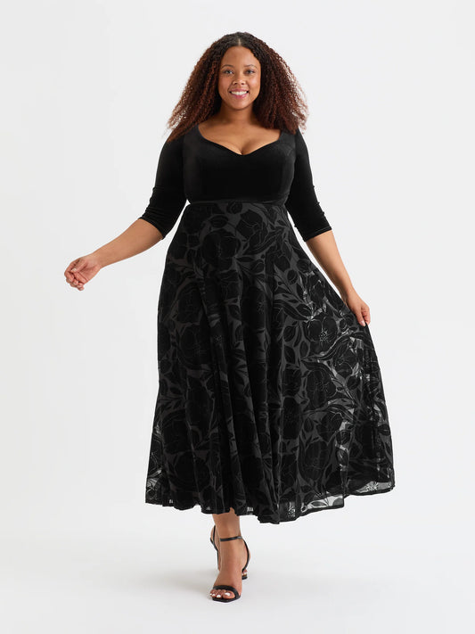 Scarlett & Jo Black Velvet 2 in 1 With Flock Skirt