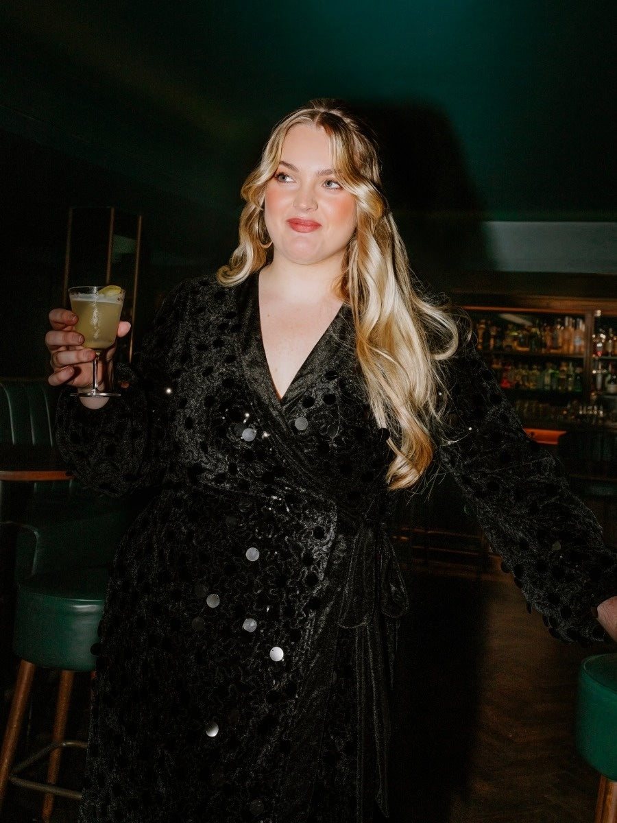Lovedrobe Black Sequin & Velvet Trim Mini Wrap Dress