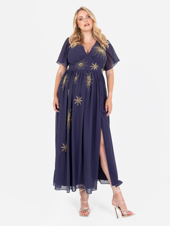 Lovedrobe Luxe Midnight Blue Star Embellished Maxi Dress