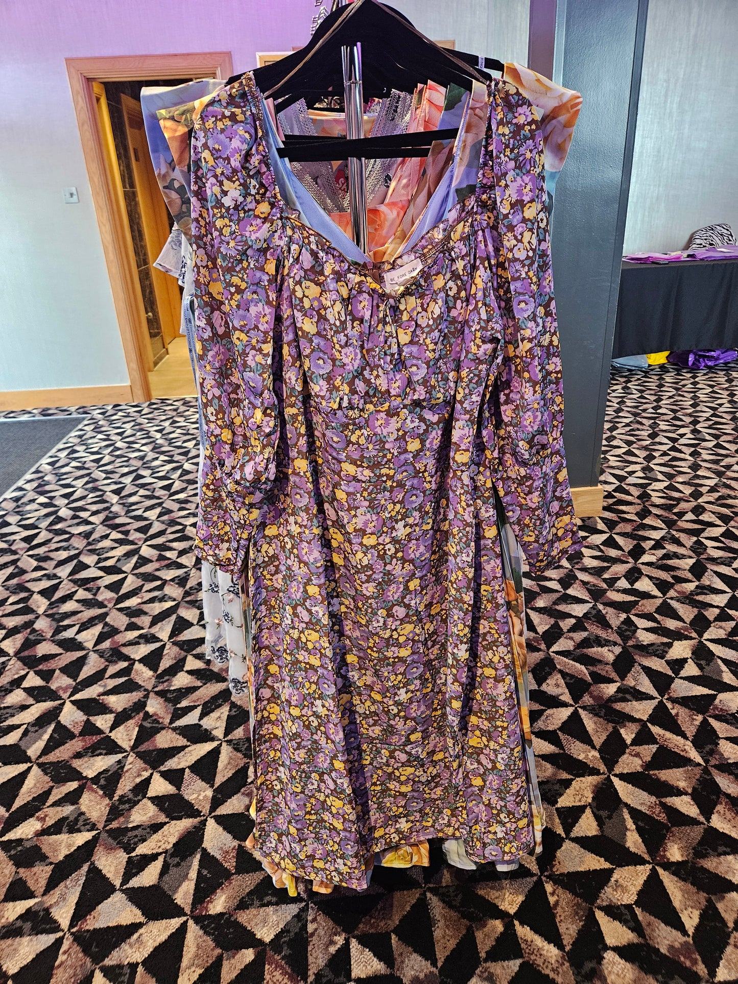 Purple Floral Tie Front Midi Dress