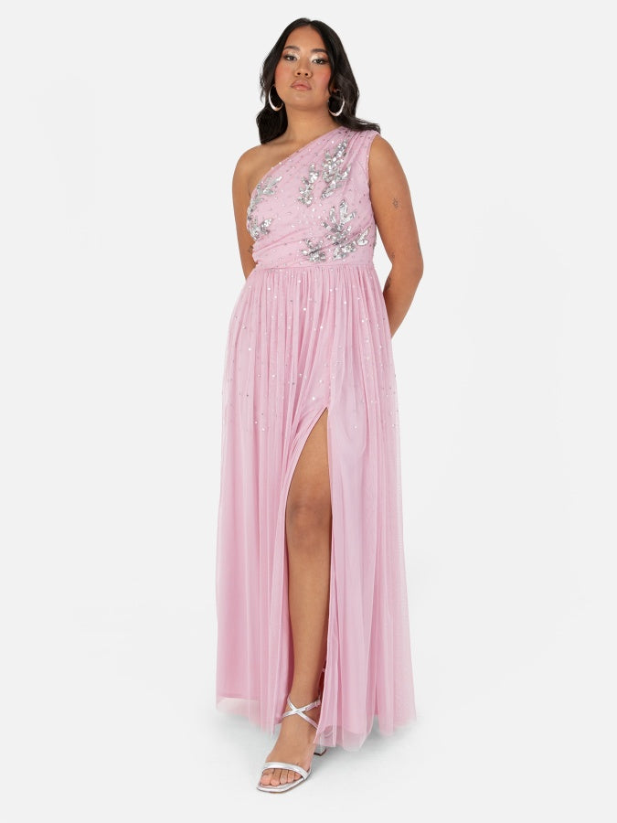 Maya Pink One Shoulder Maxi Dress With Split