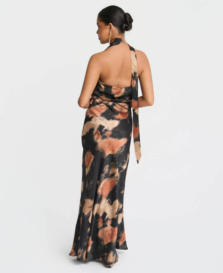 Needs No Label Tie Neck Marble Maxi Dress