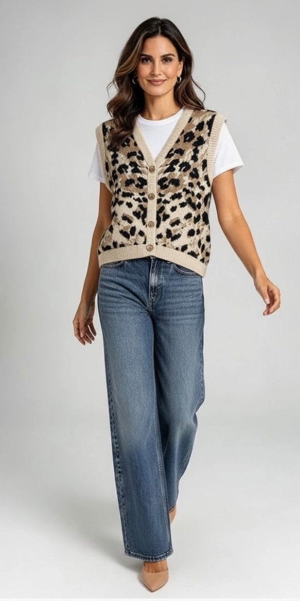 Leopard Print Knit Waistcoat