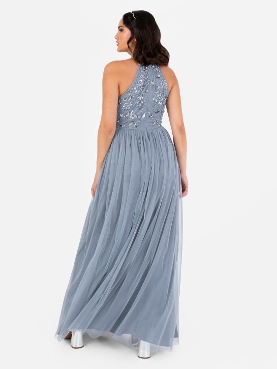 Maya Dusty Blue Halter Maxi Dress