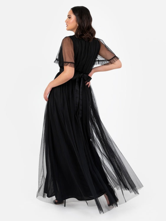 Anaya Black Faux Wrap Maxi Dress With Sash