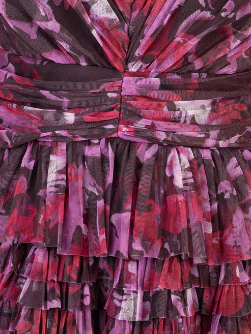 Anaya Floral Fluter Sleeve Ruffled Mini Dress
