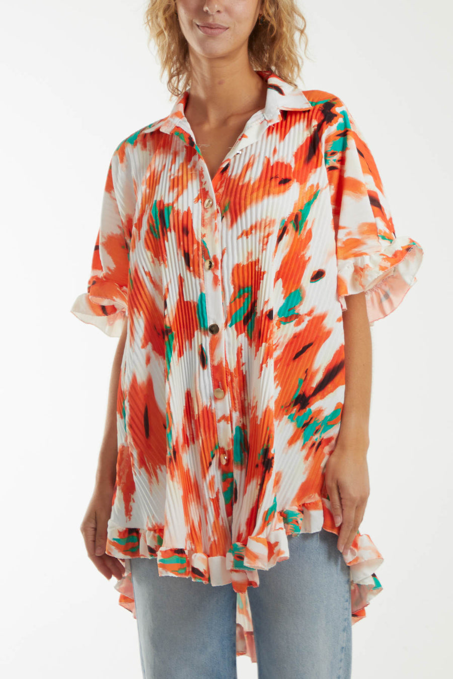 Abstract Plisse Shirt Dress