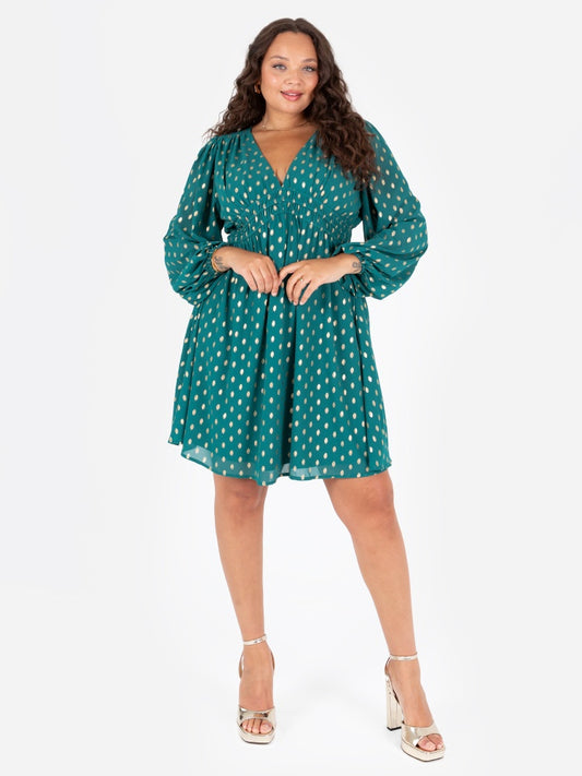Lovedrobe Green Long Sleeve V Neck Mini Dress