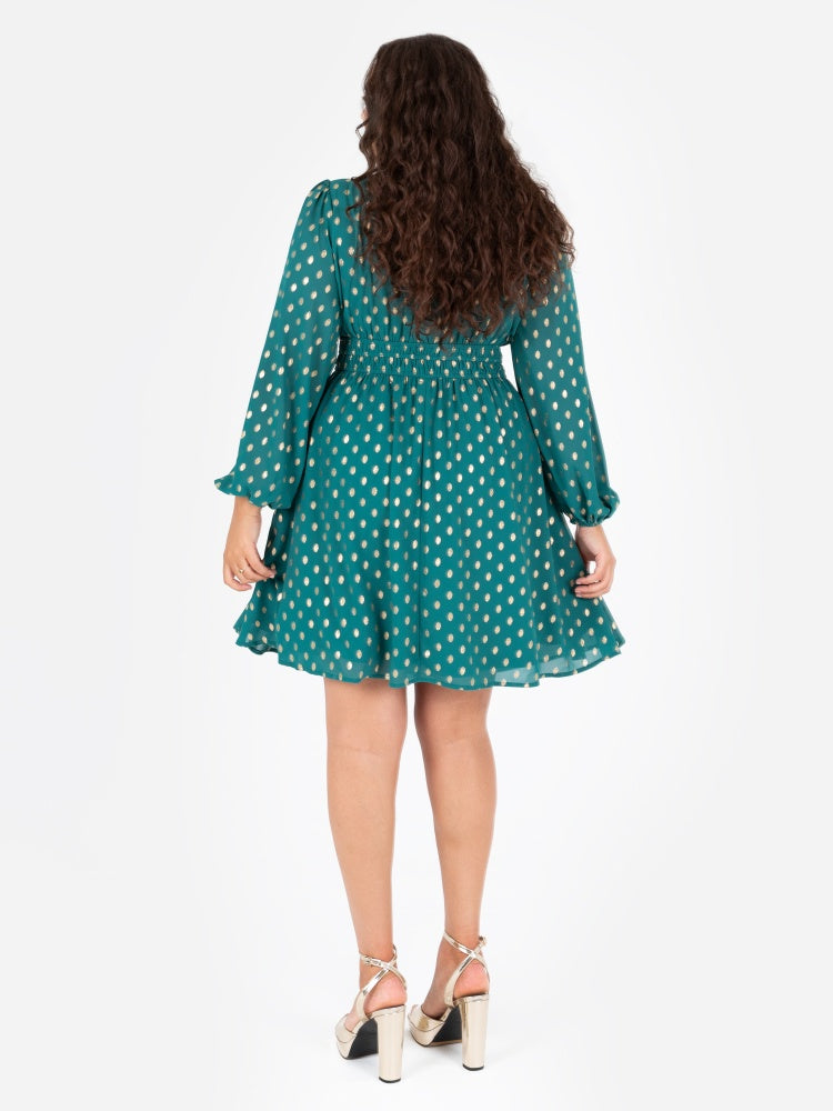 Lovedrobe Green Long Sleeve V Neck Mini Dress