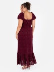 Lovedrobe Burgundy Floral Velvet Square Neck Midaxi Dress