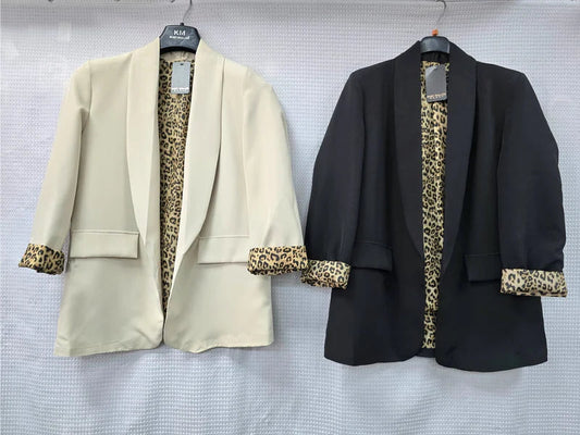 Leopard Trim Turn Up Sleeve Blazer