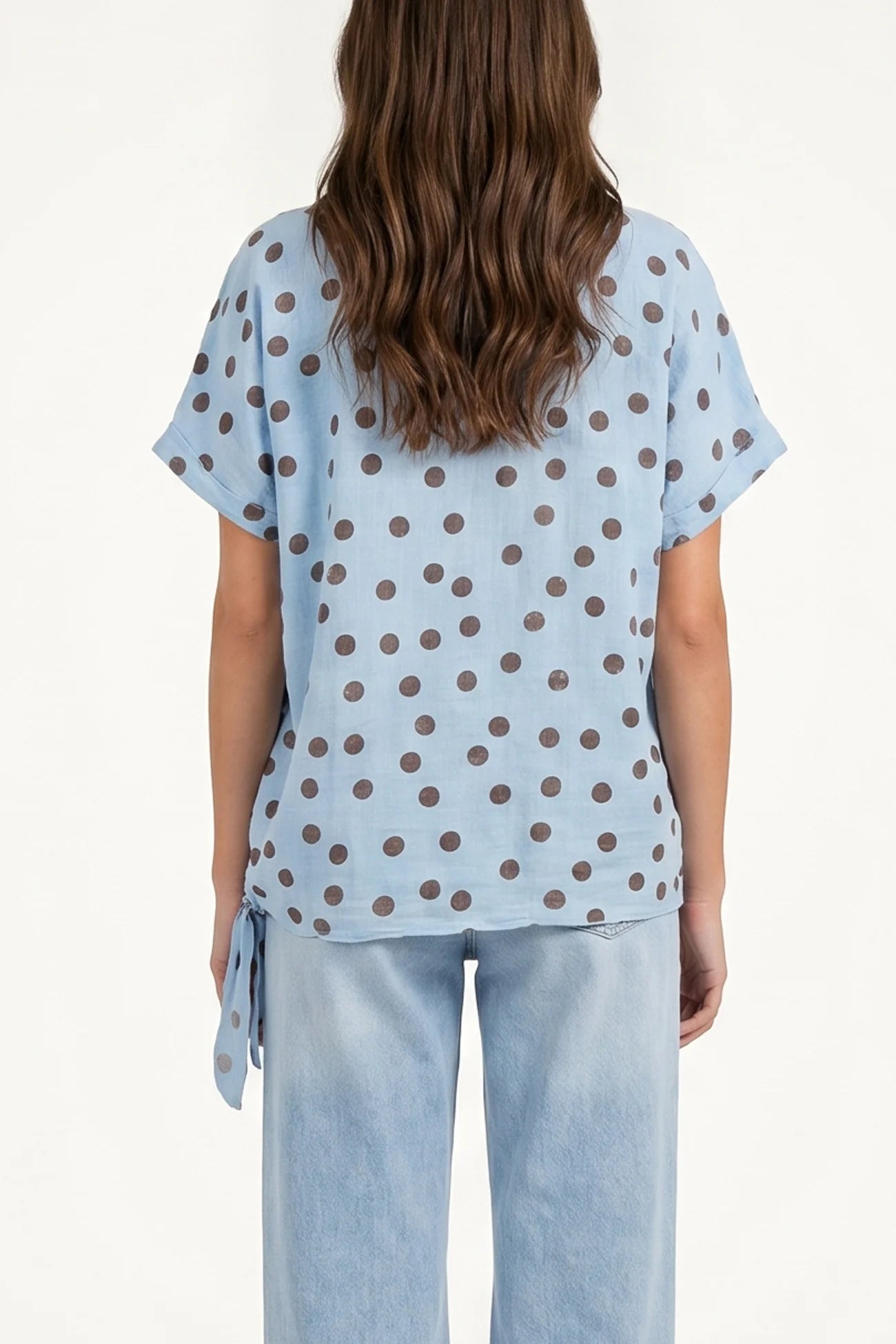 Side Knot Polka Dot Cotton Top
