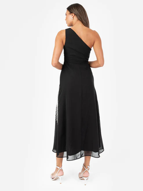 Maya Black One Shoulder Embellished Midaxi Dress