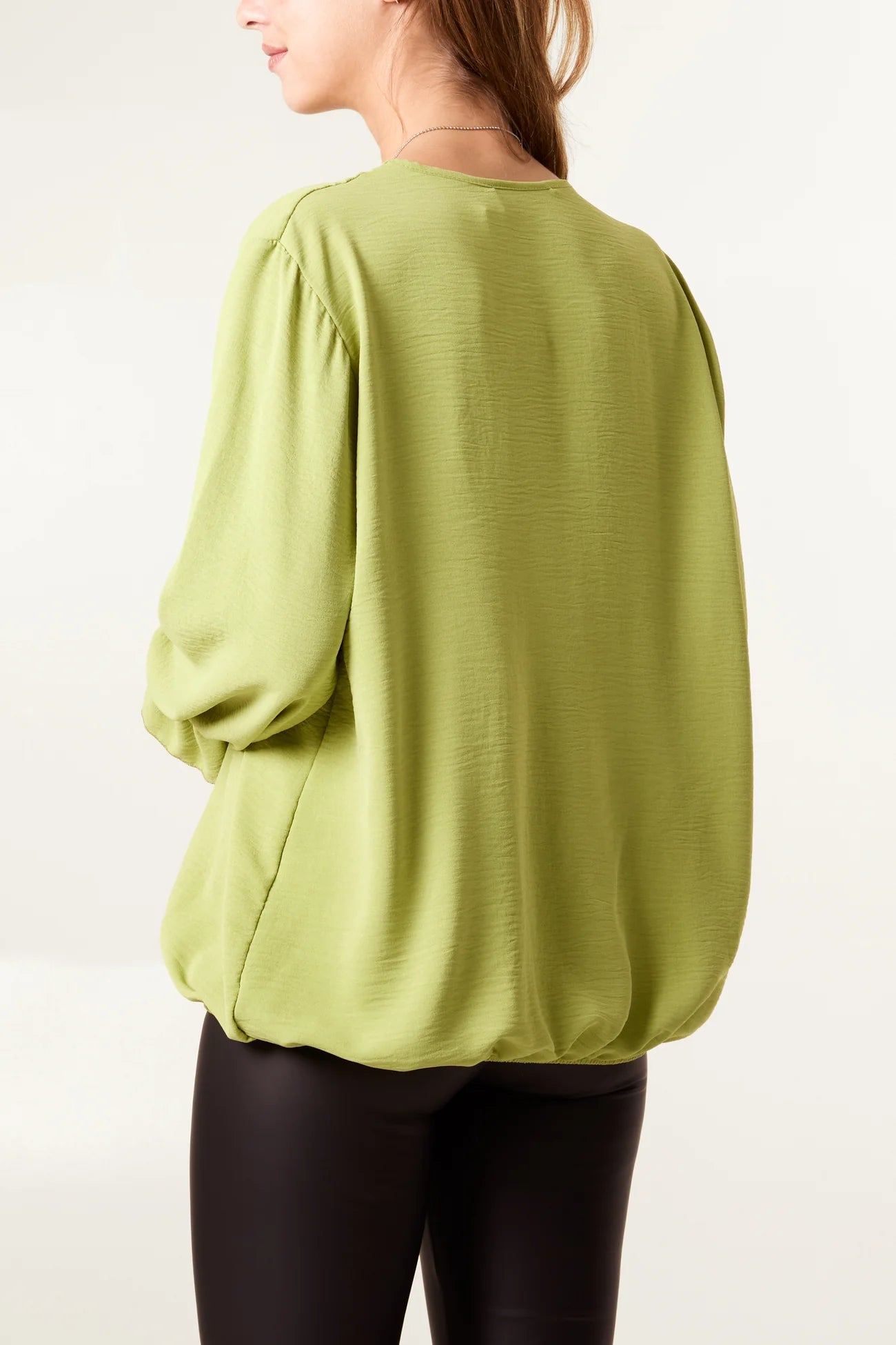 Necklace Bubble Hem Long Sleeve Blouse